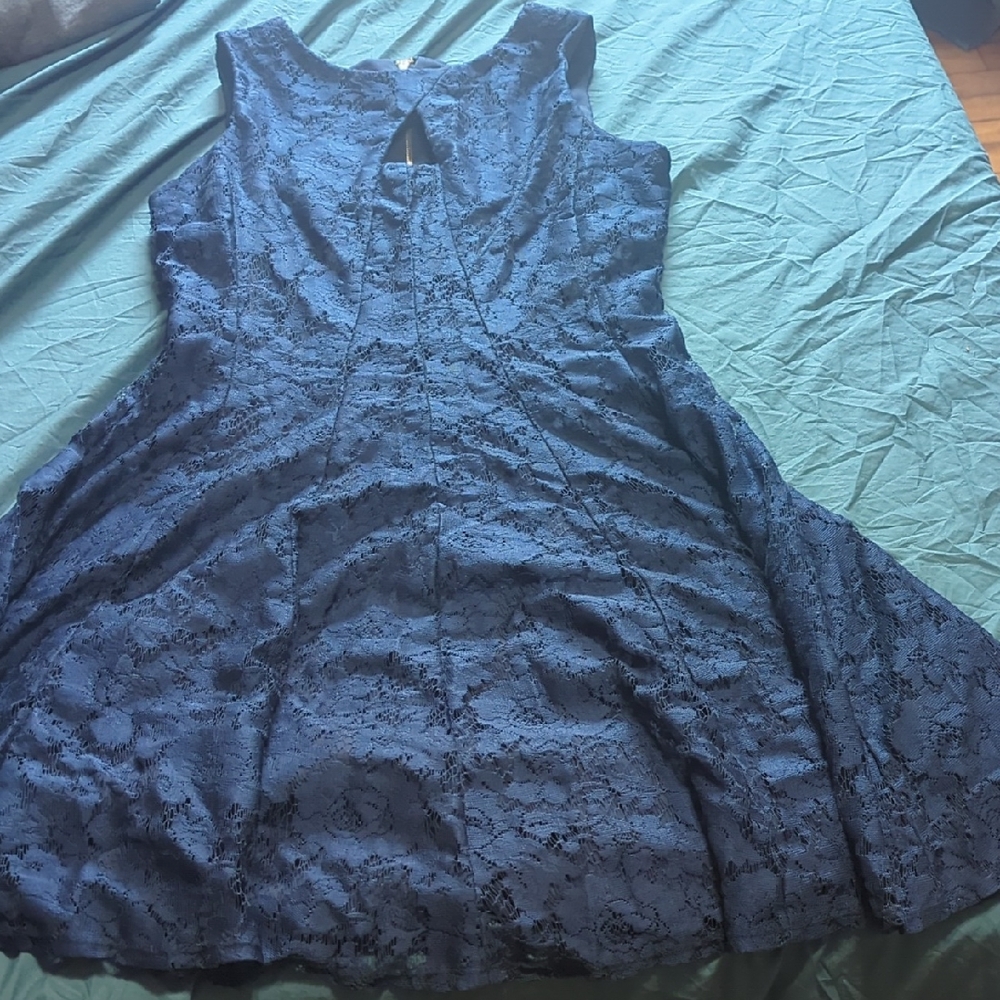 Danny & Nicole Navy Dress with Lace Detail